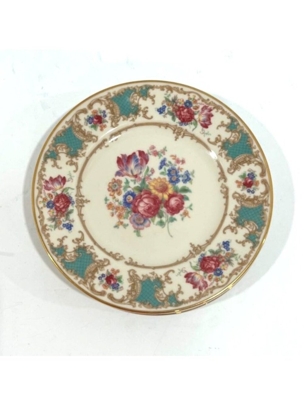 Set of 4 Syracuse China Old Ivory Romance Green Bread Butter Plates Flowers Gold